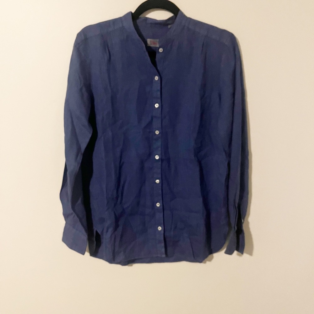 Ingram Blue 100% Linen Mandarin Collar Button Down Shirt Womens Size 40